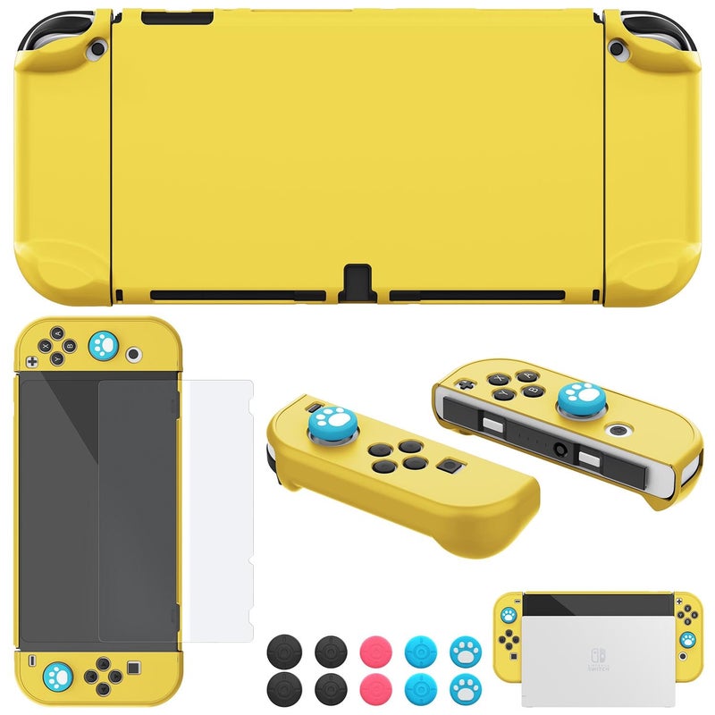 COMCOOL Dockable Case for Nintendo Switch Oled - [9 FT Military Grade Drop Protection] [with Tempered Glass Screen Protector and Thumb Grips] Cute Protective Cover for Nintendo Switch Oled - Yellow - Image 1